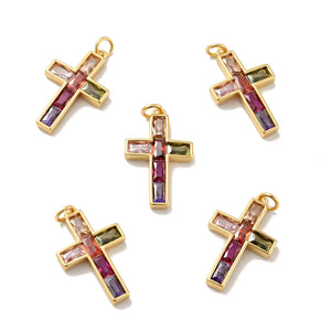 Pandhall 10Pcs Cross CZ Pendants With Jump Ring