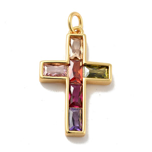 Pandhall 10Pcs Cross CZ Pendants With Jump Ring