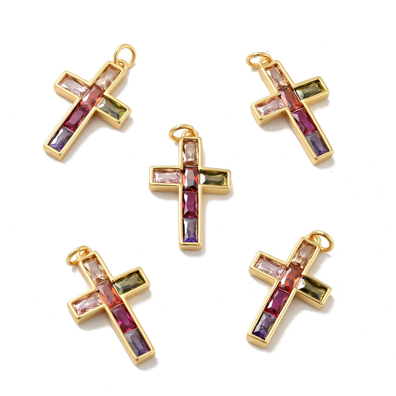 Pandhall 10Pcs Cross CZ Pendants With Jump Ring