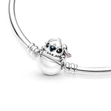 925 Silver Stitch Bead Charm Bangle Bracelet Love At First Bite DIY Jewelry