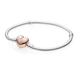 925 Silver Heart Clasp Snake Chain Bracelet