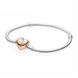 925 Silver Heart Clasp Snake Chain Bracelet