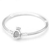 925 Silver Crown O Snake Bracelet Rose Charms DIY Jewelry Gift