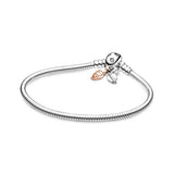 925 Silver Crown O Snake Bracelet Rose Charms DIY Jewelry Gift