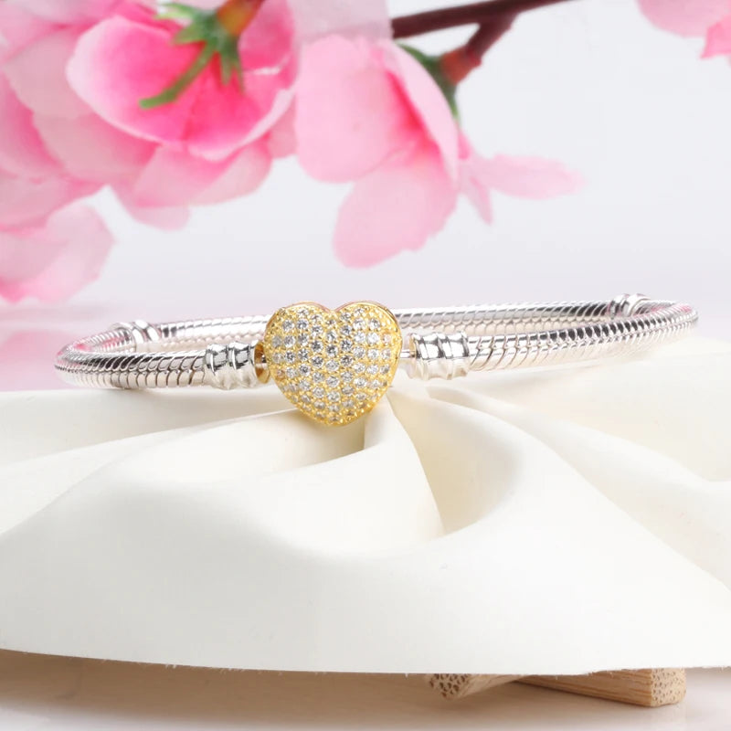 S925 Sterling Silver Heart Snake Bone Chain Bracelet