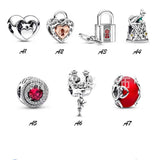 925 Sterling Silver Love Lock Bracelet Beads DIY Red Stone Hollow Beads
