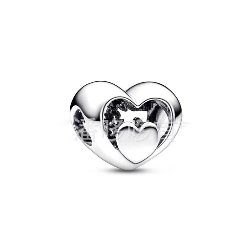925 Sterling Silver Love Lock Bracelet Beads DIY Red Stone Hollow Beads