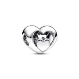 925 Sterling Silver Love Lock Bracelet Beads DIY Red Stone Hollow Beads