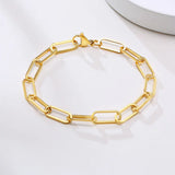 Paperclip Chain Bracelet for Women,Gold Stainless Steel Rectangle Link Bracelets