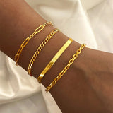 Paperclip Chain Bracelet for Women,Gold Stainless Steel Rectangle Link Bracelets