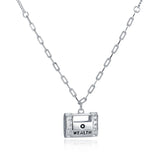 Silver 925 Paperclip Necklace Women Money Wallet Pendant