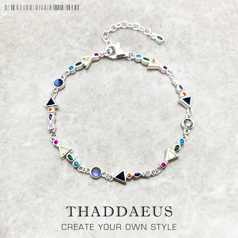 Colorful Link Chain 925 Sterling Silver Bracelet for Women