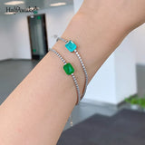 Paraiba Emerald Charm Tennis Bracelet Sterling Silver 925 Zircon Bangles