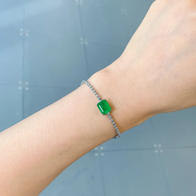 Paraiba Emerald Charm Tennis Bracelet Sterling Silver 925 Zircon Bangles