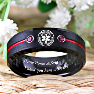 Men's Tungsten Paramedic Ring Red Drop RING
