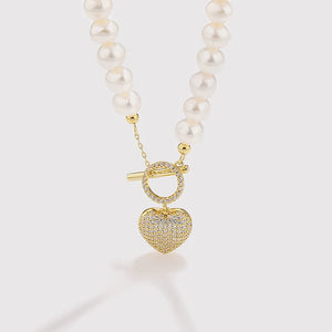 Baroque Pearl Necklace Silver 925 Chain Heart Pendant Necklace