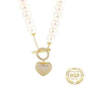 Baroque Pearl Necklace Silver 925 Chain Heart Pendant Necklace