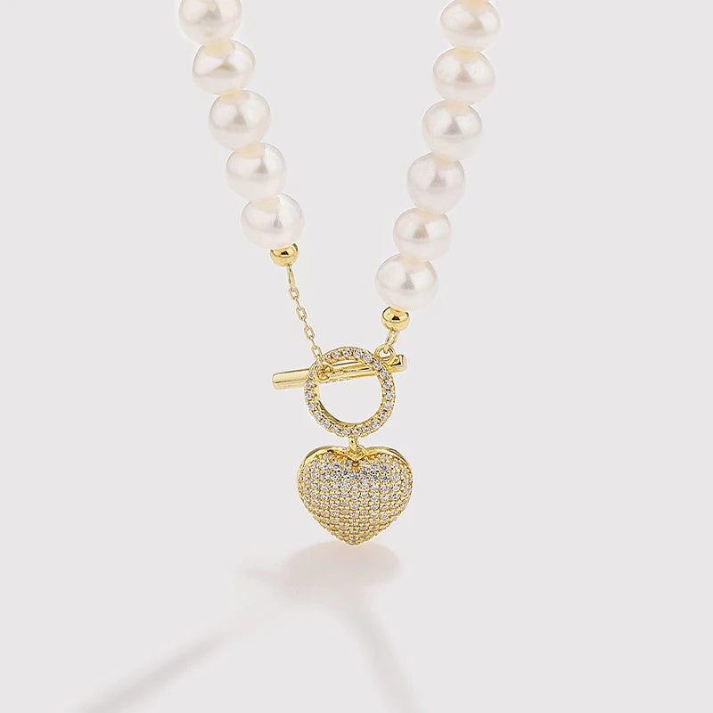 Baroque Pearl Necklace Silver 925 Chain Heart Pendant Necklace