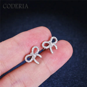 Moissanite 925 Silver Stud Earrings for Girls Bow Jewelry