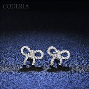 Moissanite 925 Silver Stud Earrings for Girls Bow Jewelry