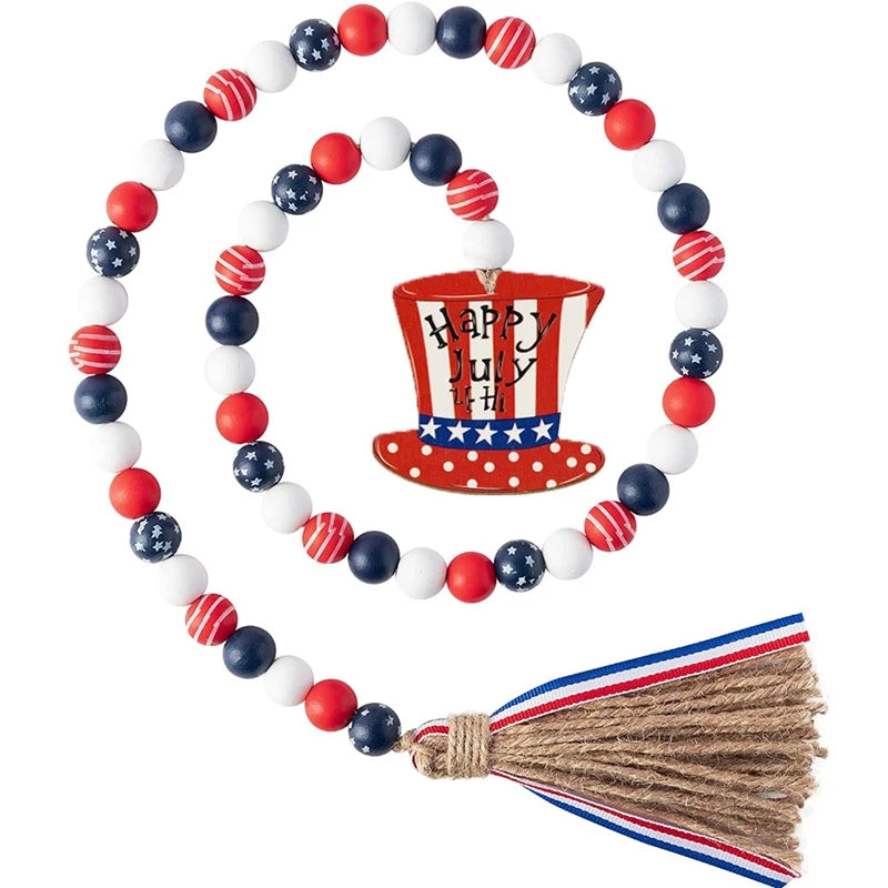 Patriotic Wood Bead Garland 4th Of July Independence Day Decor