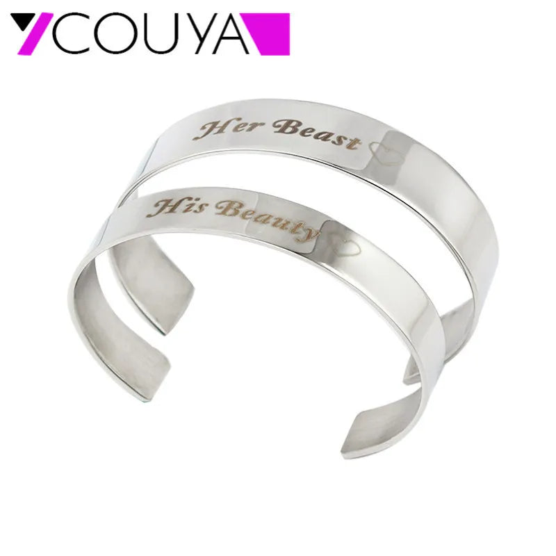Beauty and the Beast Cuff Bracelet Stainless Steel Silver