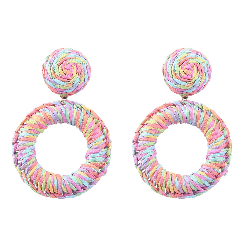Summer Raffia Round Dangle Earrings Women's Earrings
