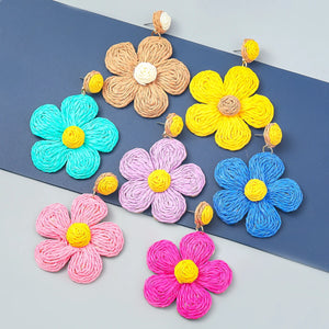 Metal Raffia Floral Earrings Exaggerated Pendant Party Accessories
