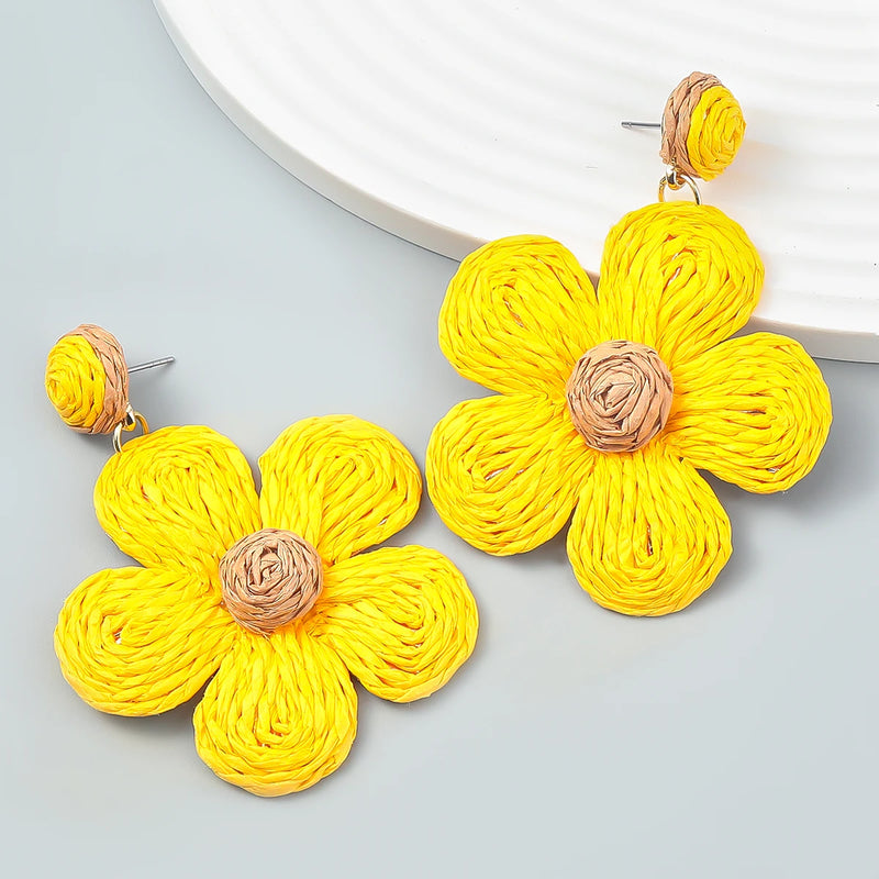 Metal Raffia Floral Earrings Exaggerated Pendant Party Accessories