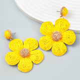 Metal Raffia Floral Earrings Exaggerated Pendant Party Accessories