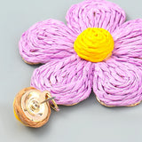 Metal Raffia Floral Earrings Exaggerated Pendant Party Accessories