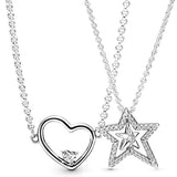 Asymmetric Star Hearts of Love 925 Silver Necklace Charm DIY Jewelry