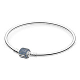 Pave Barrel Love Heart Clasp Bangle 925 Silver Charm Bracelet