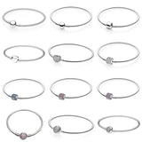 Pave Barrel Love Heart Clasp Bangle 925 Silver Charm Bracelet