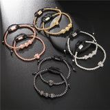 Leopard Head Charm Bracelet Sets Adjustable Copper Beads Couple Bracelets