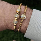 Leopard Head Charm Bracelet Sets Adjustable Copper Beads Couple Bracelets