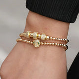 Leopard Head Charm Bracelet Sets Adjustable Copper Beads Couple Bracelets