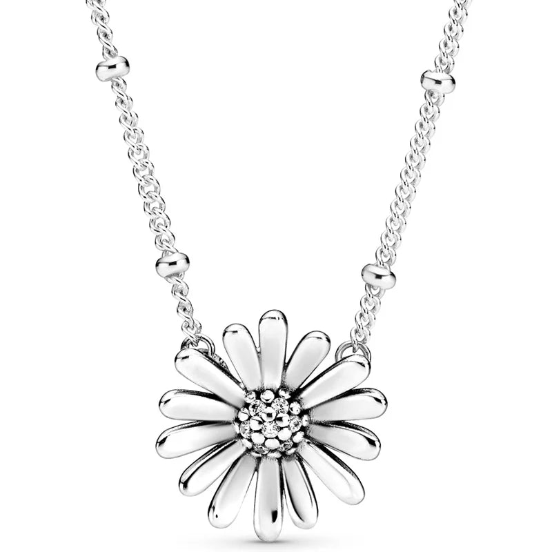 925 Silver Pave Daisy Flower Chandelier Y-necklace