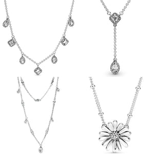 925 Silver Pave Daisy Flower Chandelier Y-necklace