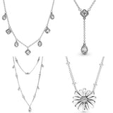 925 Silver Pave Daisy Flower Chandelier Y-necklace