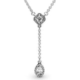 925 Silver Pave Daisy Flower Chandelier Y-necklace