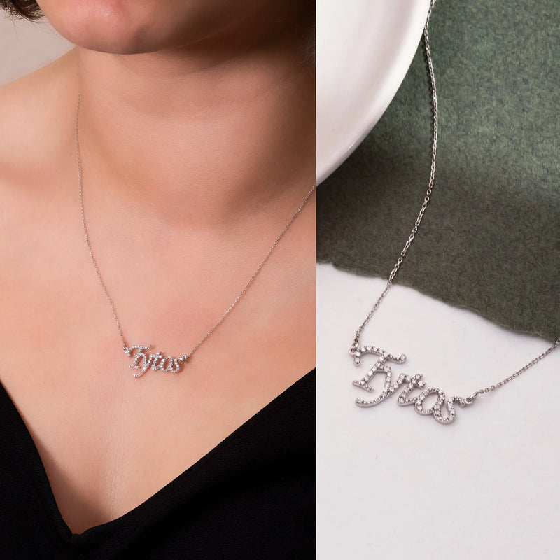 Custom Pave Diamond Name Necklace for Women