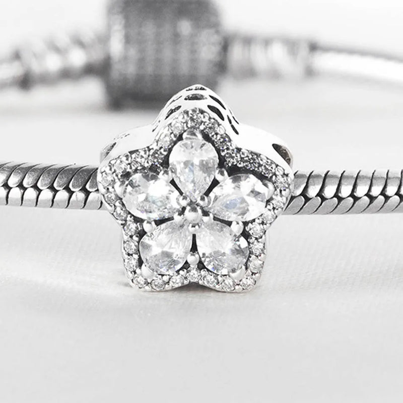 Pave Flower Star CZ Charm for Bracelet Bangle DIY Jewelry Bead