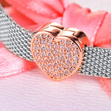 Pave Heart Clip Reflexions Charm Beads Silver & Rose Golden Jewelry