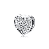 Pave Heart Clip Reflexions Charm Beads Silver & Rose Golden Jewelry