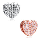 Pave Heart Clip Reflexions Charm Beads Silver & Rose Golden Jewelry