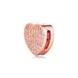 Pave Heart Clip Reflexions Charm Beads Silver & Rose Golden Jewelry