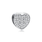 Pave Heart Clip Reflexions Charm Beads Silver & Rose Golden Jewelry