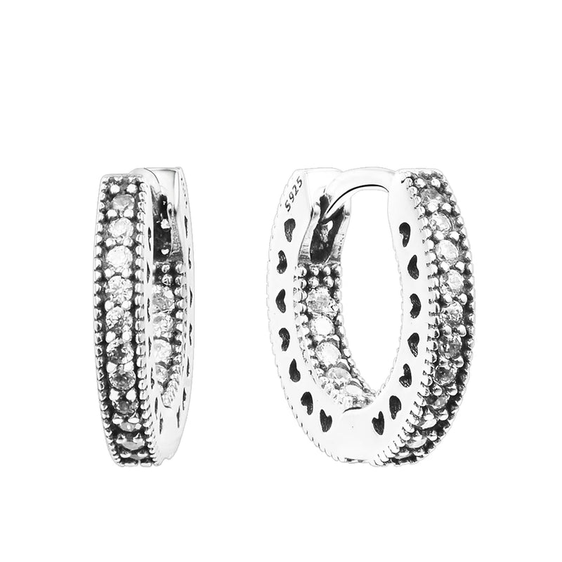 Heart Hoop Earrings 925 Silver CZ Wedding Jewelry Brincos 15mm