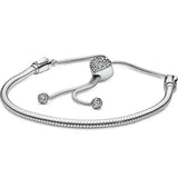 925 Silver Heart & Star Bead Bracelet Sliding Clasp